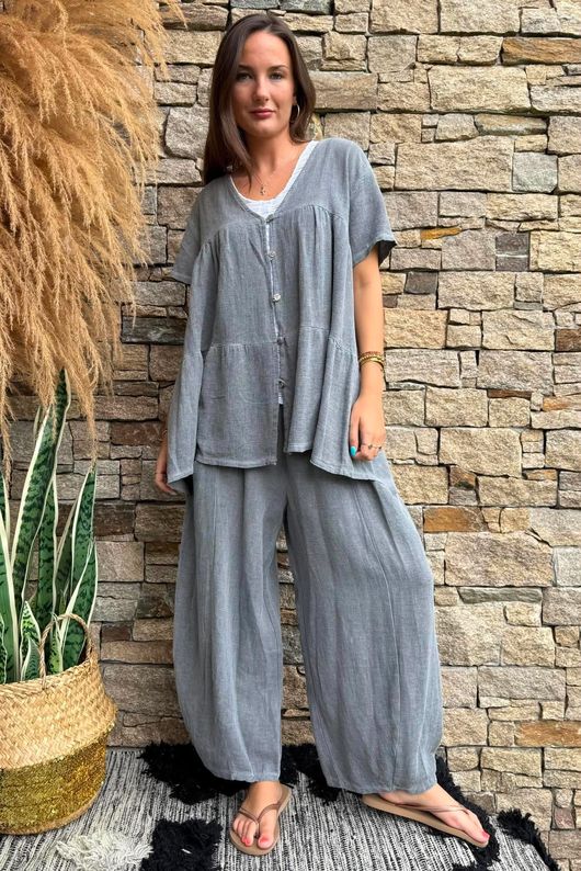 Lina Linen Blend Smock Over Shirt Washed Charcoal